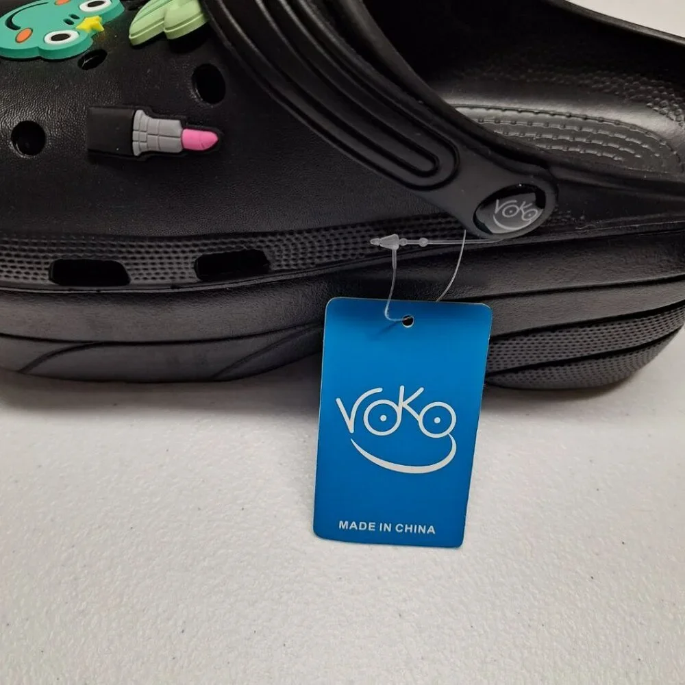 Voko Platform Rubber Clog Charms Embelished Black Basic Womens Size 38 Strap - Picture 5 of 11